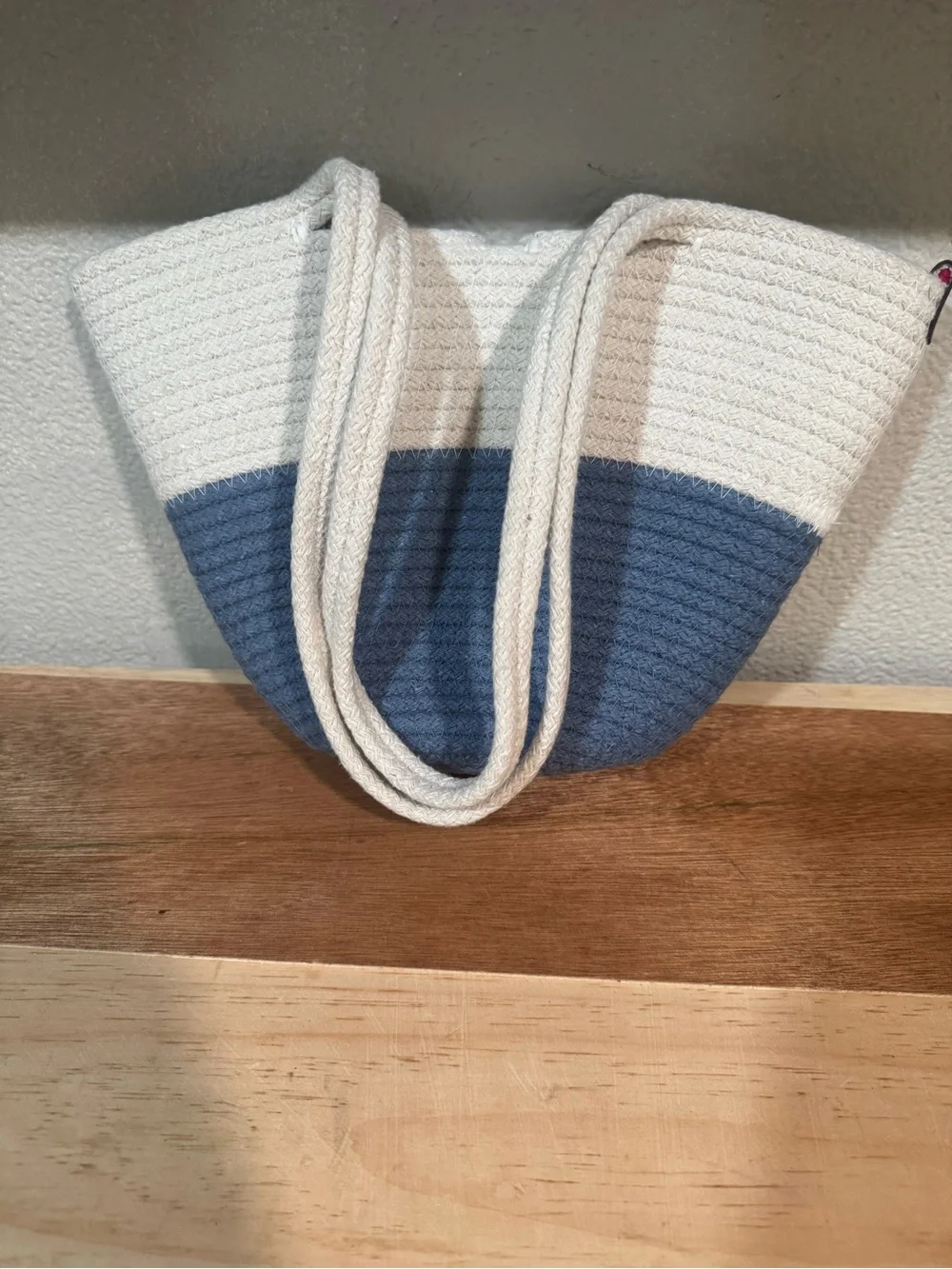 Woven Two-Tone White and Blue Rope Tote beach Bag